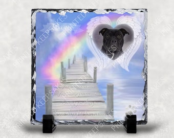 Personalised Square Rock Photo picture Slate With Stands In Loving Memory of a Pet or Loved One.