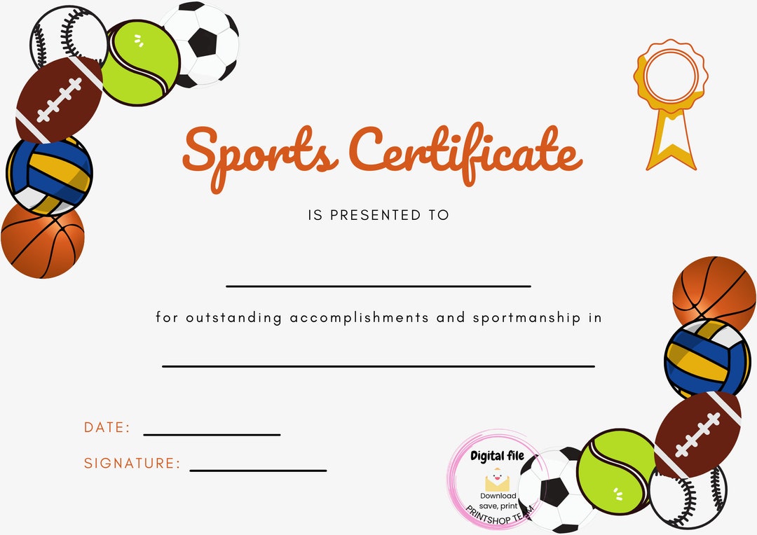 Printable Awards Certificate, Digital Download, Printable, SPORTS ...