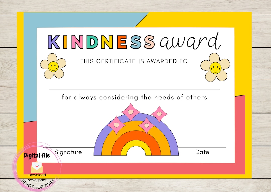 Printable Awards Certificate, Digital Download, Printable, KINDNESS ...