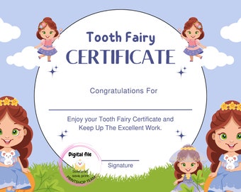 Afdrukbaar prijscertificaat, Digitale download, Afdrukbaar, TOOTH FAIRY Award, Schoolcertificaat, Afdrukbare school