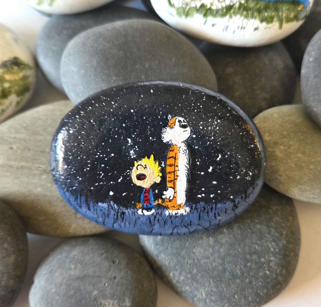 Calvin and Hobbes Hand Painted Rock - Etsy
