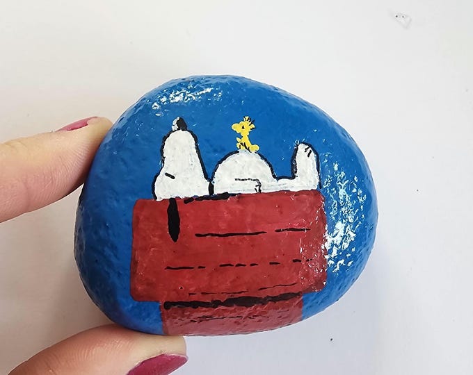 Snoopy Rock Painting Snoopy Gift Etsy