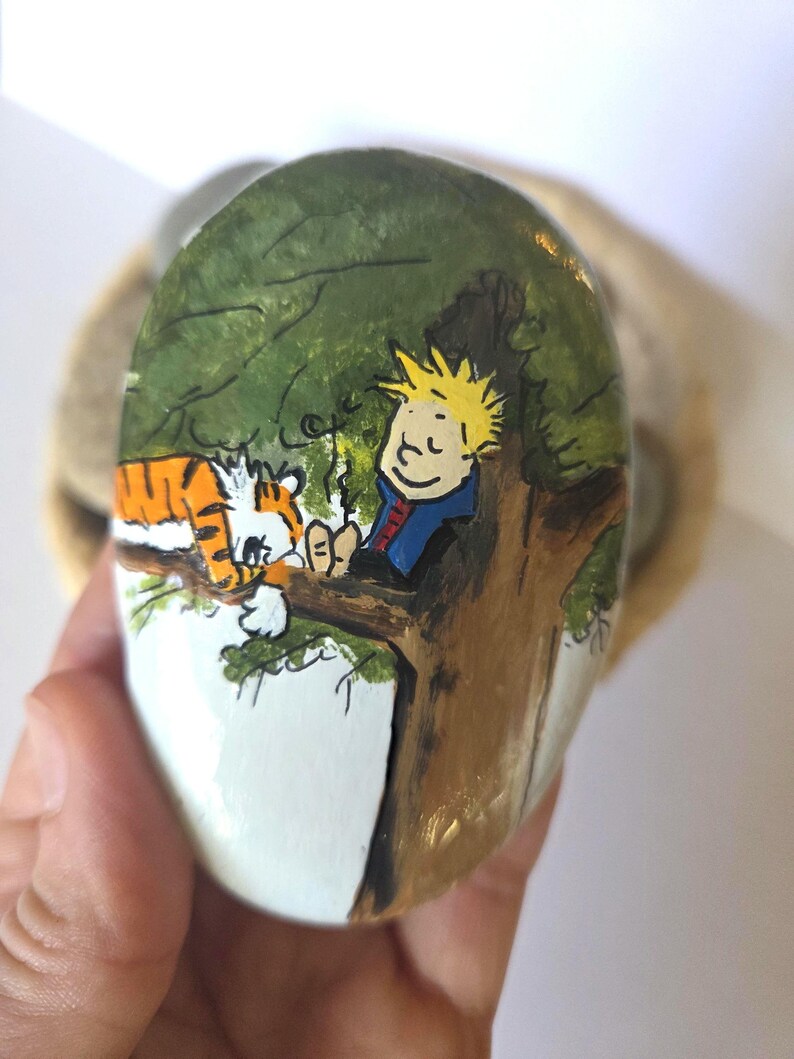 Calvin and Hobbes Hand Painted Rock - Etsy