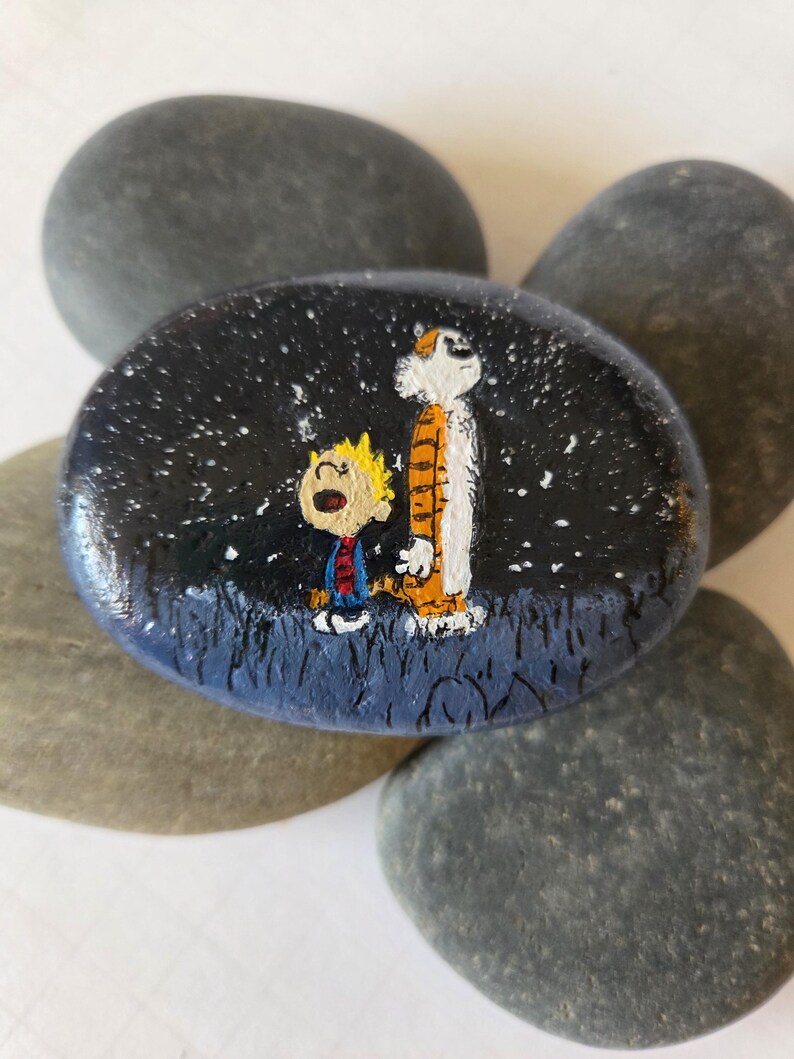 Calvin and Hobbes Hand Painted Rock - Etsy