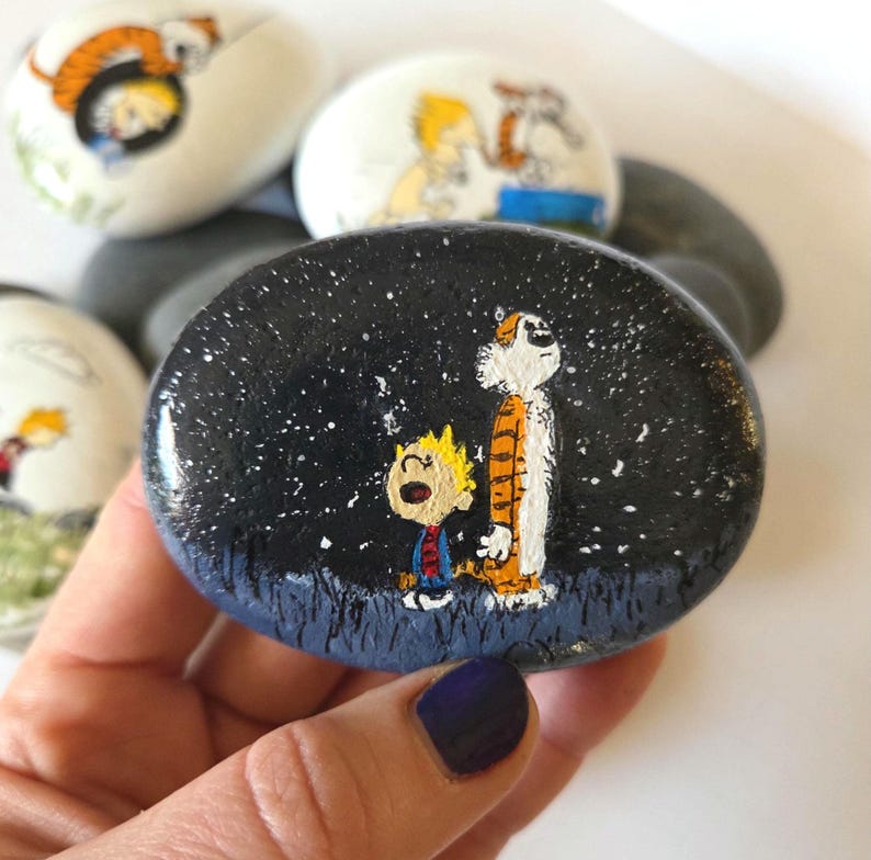 Calvin and Hobbes Hand Painted Rock - Etsy