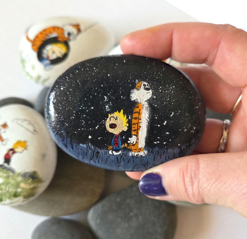 Calvin and Hobbes Hand Painted Rock - Etsy