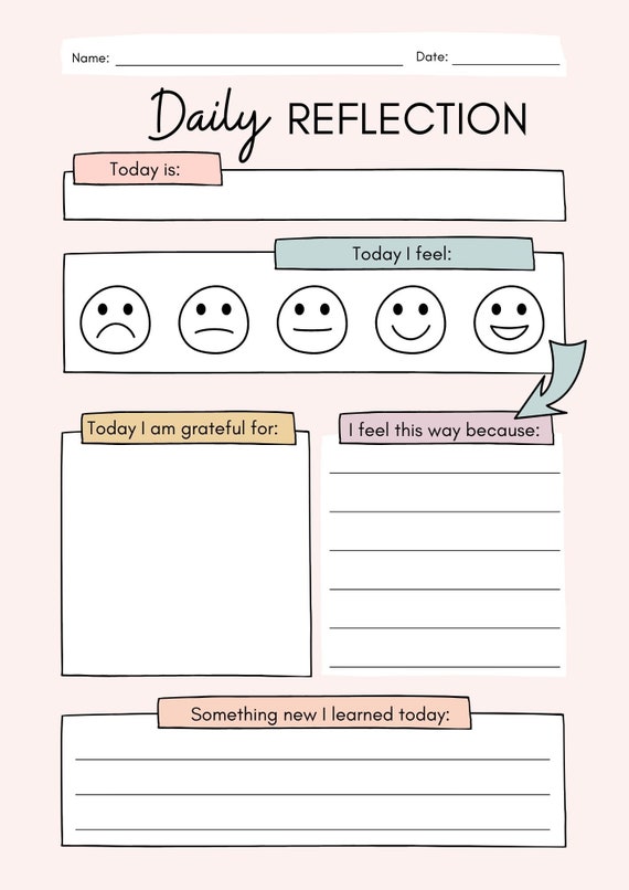 Daily Reflection Sheet for Kids | Etsy