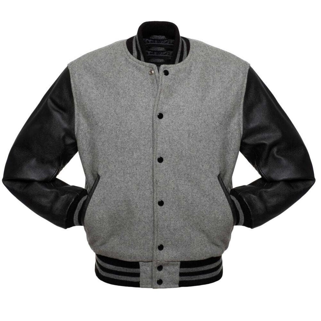 Varsity Letterman Baseball Bomber Jacket Grey Wool and Black - Etsy