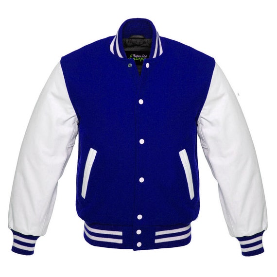 Varsity Bomber Letterman Baseball Royal Wool & White Leather - Etsy