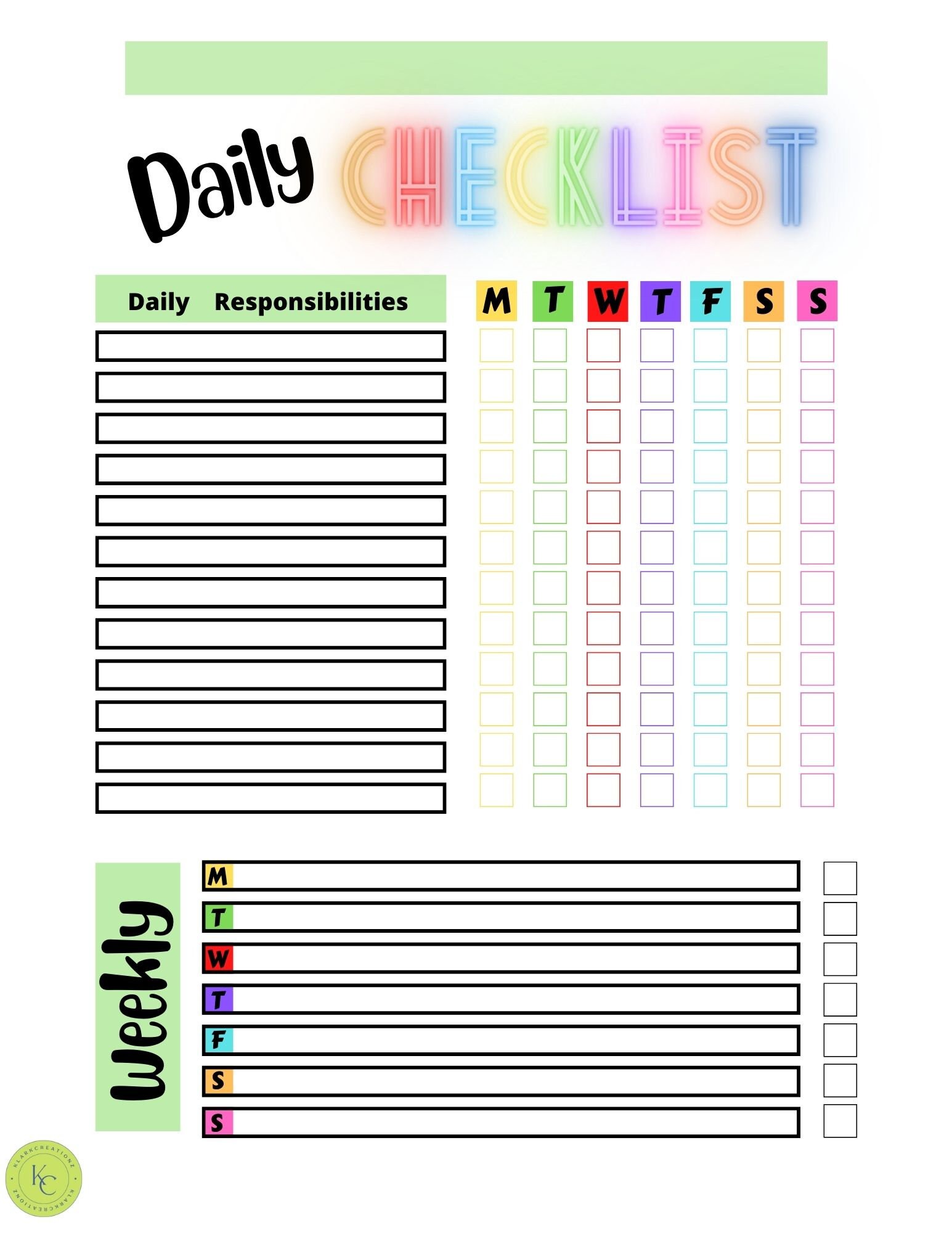 Daily Checklist Printable Checklist Printable Daily List Etsy