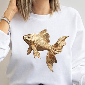 Sweatshirt goudvis, aquatisch shirt - Unisex sweater, trui met ronde hals, visliefhebber cadeau, top oceaanthema, dier grafisch T-shirt