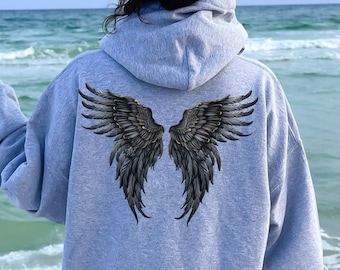 Black Angel Wings, Angel Wings Hoodie, Whimsical Hoodie, Ombre Angel Wings Heavy Blend Hooded Sweatshirt, Wings Hoodie, Trendy Hoodie, VSCO