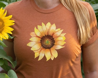 Flower Shirt, Women's Fall Shirt, Floral Tee Shirt, Sunflower Graphic T-shirt, Sunflower Shirt, Sunflower T-shirt, Sunflower Shirts, Gift T