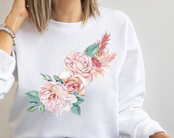Rosa Rosen Sweatshirt: Cottagecore Floral Crewneck