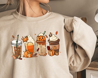 Fall Coffee Shirt, Coffee Lover tee Shirt, Pumpkin Spice Shirt, Thanksgiving Shirt, Cute Fall Sweatshirt, Halloween Pumpkin Latte Drink Cup