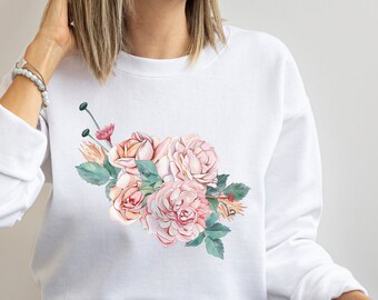 Cottagecore Sweatshirt, Rosa Rose Sweatshirt, Floral Sweatshirt, Botanische Sweatshirt, Rosen Pullover, Trendy Sweatshirt, Damen Sweatshirt