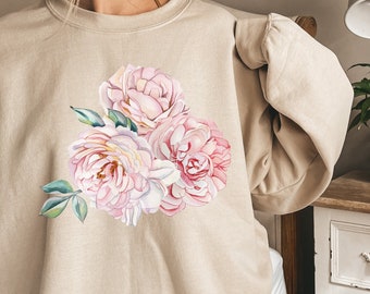 Rosa Rose Sweatshirt: Frauen Cottagecore Rundhalsausschnitt
