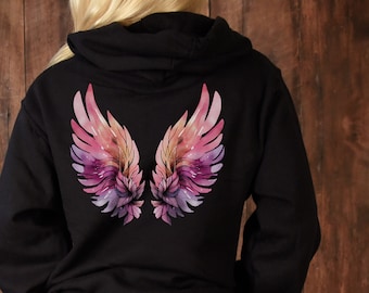 Pink Angel Wings Hoodie: Heavy Blend Cotton-Poly Sweatshirt