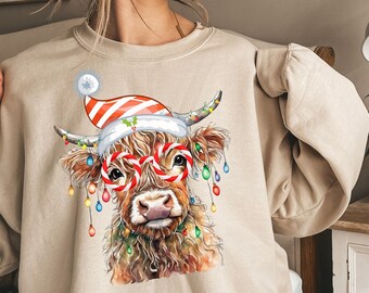 Highland Cow Christmas Sweatshirt, Western Holiday Style