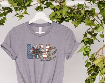 Love Freedom Crew Neck Unisex Heavy Cotton Tee, Women's T-shirt, 4th Of July, Independence Day, Perfect Gift, Clothing, Tops and Tees, Shirt