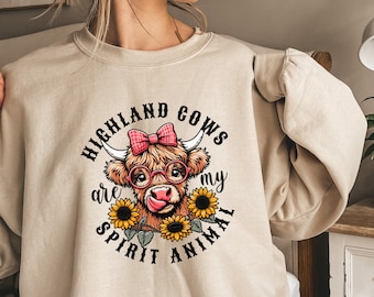 Highland Cow Spirit Animal-sweater, western ronde hals
