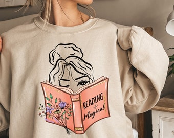 Floral Book Sweatshirt, Messy Bun Book Lover Sweatshirt, Book Lover Gift for Friend, Gift For Her, Floral Book Sweatshirt, Floral Hoodie,