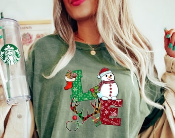 Comfort Colors® Retro Christmas Love Shirt, Snowman Shirt, Christmas Shirt, Christmas Family Shirt, Merry Christmas Shirt, Christmas Gift