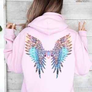 Angel Wings, Angel Wings Hoodie, Whimsical Hoodie, Crystal Angel Wings Heavy Blend Hooded Sweatshirt, Wings Hoodie, Trendy Hoodie, Pink Top