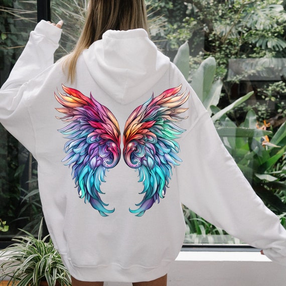 Sweat à Capuche Femme Avec Ailes D'ange En Strass - Zippé, Poches Avant, Style Gothique Glamour