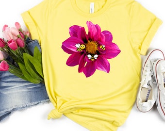 Women's T-Shirt, Pink Flower Shirt, Bee Kind Shirt,  Gift For A Friend, Friendship Shirt, Be Kind Shirt,  Inspirational Happy Shirt,  Flower