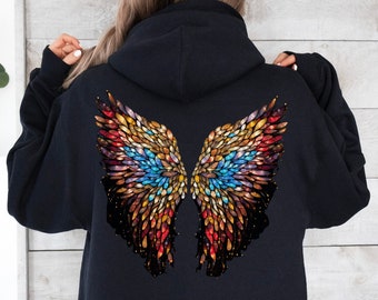 Mosaic Angel Wings Hoodie: Heavy Blend Cotton-Poly Sweatshirt