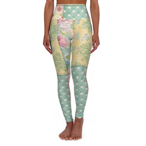 Pastellfärgade yogaleggings med hög midja i Cottagecore – Patchwork Boho Athleisure