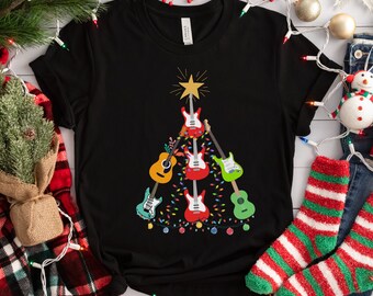 Christmas Shirt, Guitar Christmas Tree T-Shirt,  Christmas Lights Shirt, Funny Christmas T-shirt, Cute Christmas Gift Shirt, Merry Christmas