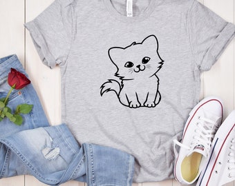Kitten Outline T-Shirt, Cat Lover Gift