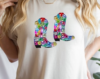 T-shirt graphique Western Cowgirl Boots - Chemise d'été pour femmes