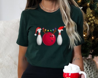Christmas T-Shirt, Bowling Ball And Pins Christmas T-Shirt,Holiday T-Shirt, Christmas Lights T-Shirt, Adventure T-Shirt,Christmas Gift Shirt