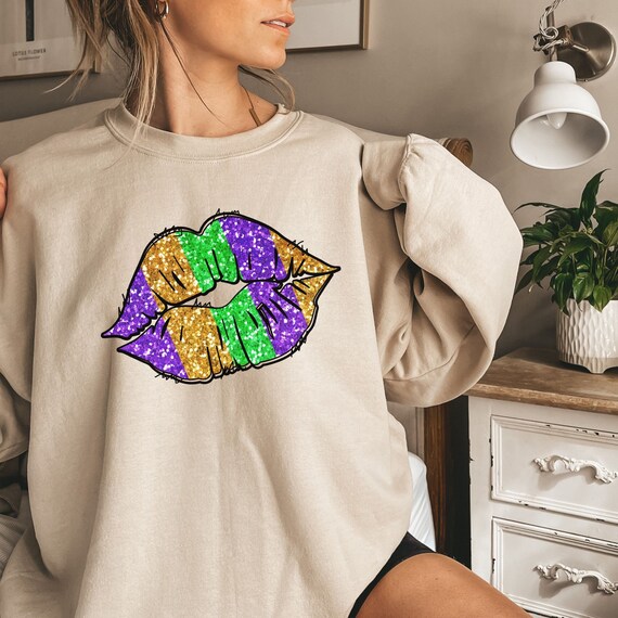 Mardi Gras Sweatshirt Cute Mardi Gras Sweatshirt Messy Bun Sweatshirt Mardi Gras Lips Shirt Oversized Mardi Gras Shirt Mardi Gras Top Etsy