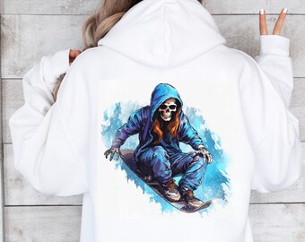 Snowboarding Skeleton Hoodie: Unisex Pullover Sweatshirt