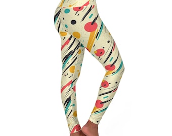 Yoga legging met hoge taille en abstracte print, kleurrijke sportlegging, fitnessbroek met 4-way stretch