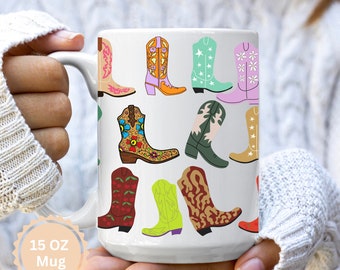 Mugs, Coffee Mug, Cowboy Boots Mug, Cowgirl Boots Mug, Western Graphic, Cute Country Mug, All Over Print Mug, Gift For Her, Western Theme