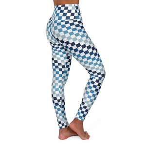 Checkerboard Grid Leggings High Waisted Yoga Leggings | Black White Activewear