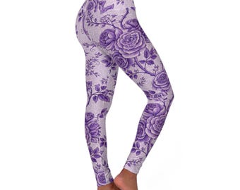 Rose Floral Yoga Leggings | High Waisted Athletic Leggings