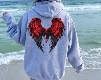 Red And Black Angel Wings, Angel Wings Hoodie, Ombre Angel Wings Heavy Blend Hooded Sweatshirt, Wings Hoodie, Trendy Hoodie, VSCO