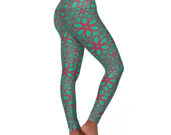 Floral Print Leggings, Yoga Pants, Women's Workout Tights, High Waist Athletic Bottoms, Running Leggings