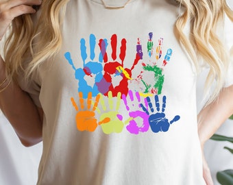 Abstract Handprint Graphic Tee: Helping Hands Artist Gift