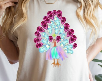 Peacock Shirt, Crystal Peacock Shirt, Elegant Peacock T-Shirt, Feather T-Shirt, Bird Lover Shirt, Peacock Lover Gift, Cute Graphic Tee