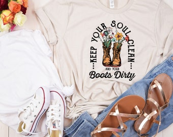 Keep Your Soul Clean Floral Crew Neck T-shirt, T-shirt For Gardener, Earth Day T-shirt, Garden Lover Gift T-shirt, Retro Gift T-shirt