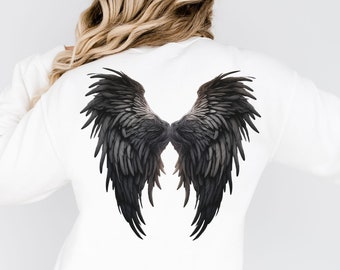 Black Angel Wings Hoodie: Ombre Heavy Blend Sweatshirt