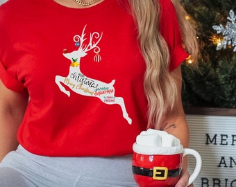 Christmas T-Shirt, Reindeer Christmas T-Shirt, Holiday T-Shirt, Christmas CheerT-Shirt, Jingle Bells T-Shirt, Christmas Gift T-Shirt, Santa