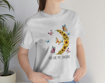 Sunflower Shirt,  Floral Tee, Inspirational Shirt, Cute Butterfly Tshirt, Butterfly Shirt, Sunshine Tee, Butterfly Species Apparel, T-shirt